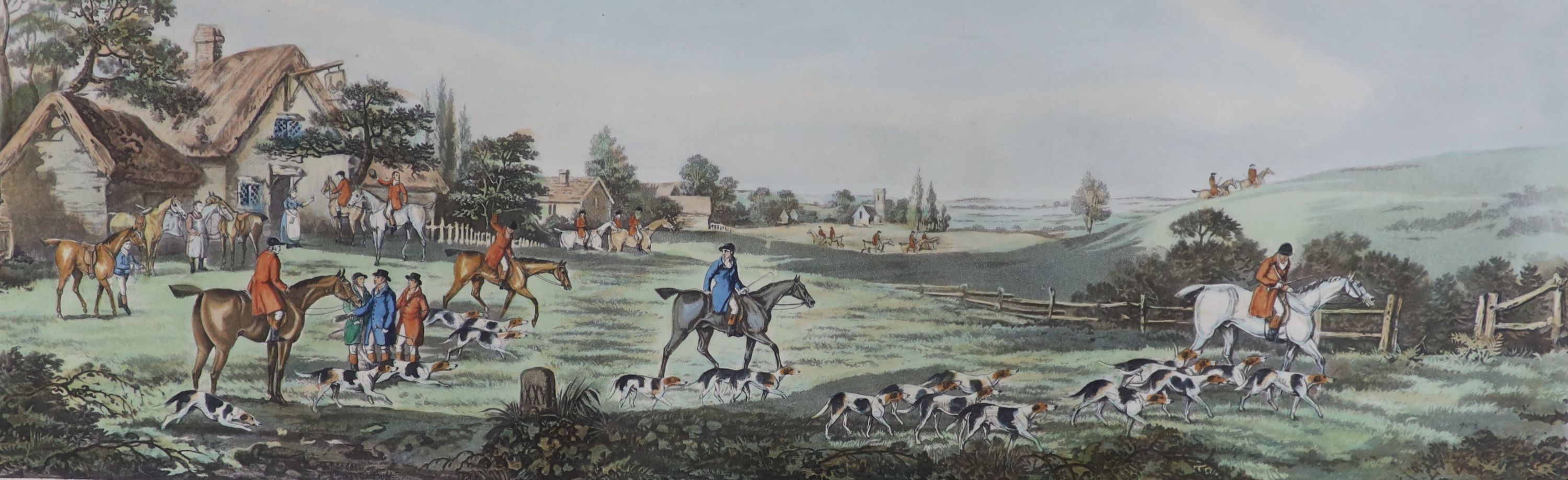 After Wolstenholme, set of four colour prints, Fox hunting scenes, overall 35 x 82cm